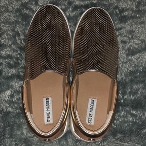 Gold Steve Madden platform flat sneakers